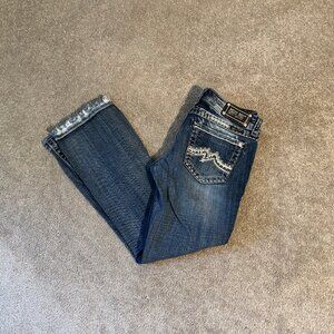 Miss Me Distressed Bootcut Bling Embroidered Jeans Big Stitch Sz 29 (30x29)